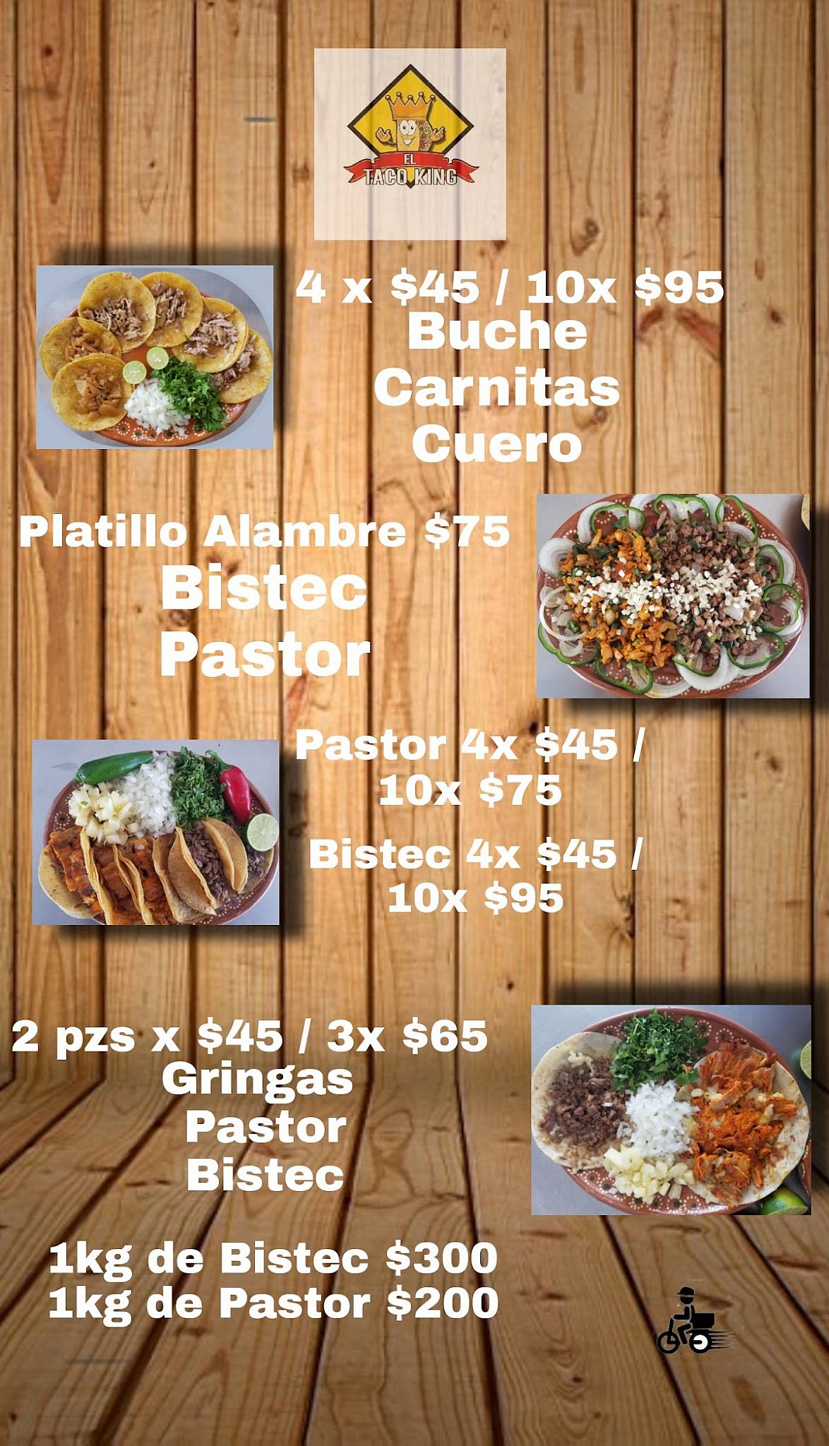 Menu at Taco King restaurant, Torreón