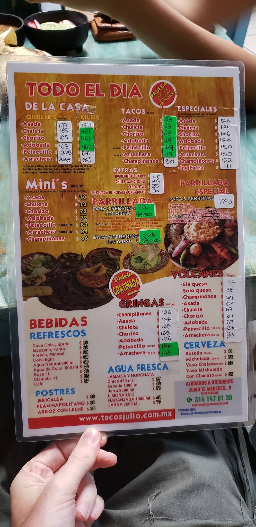Carta del restaurante Tacos Don Julio, Manzanillo