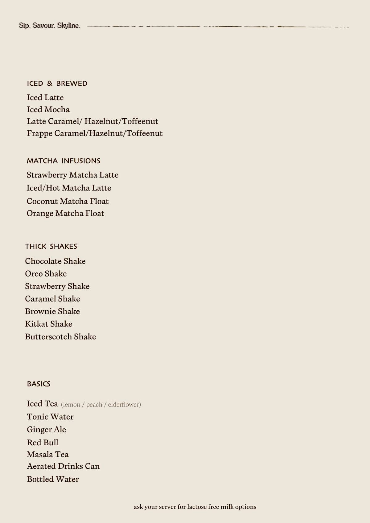 Tahia Rooftop Restaurant & Bar Sundowner Cafe menu