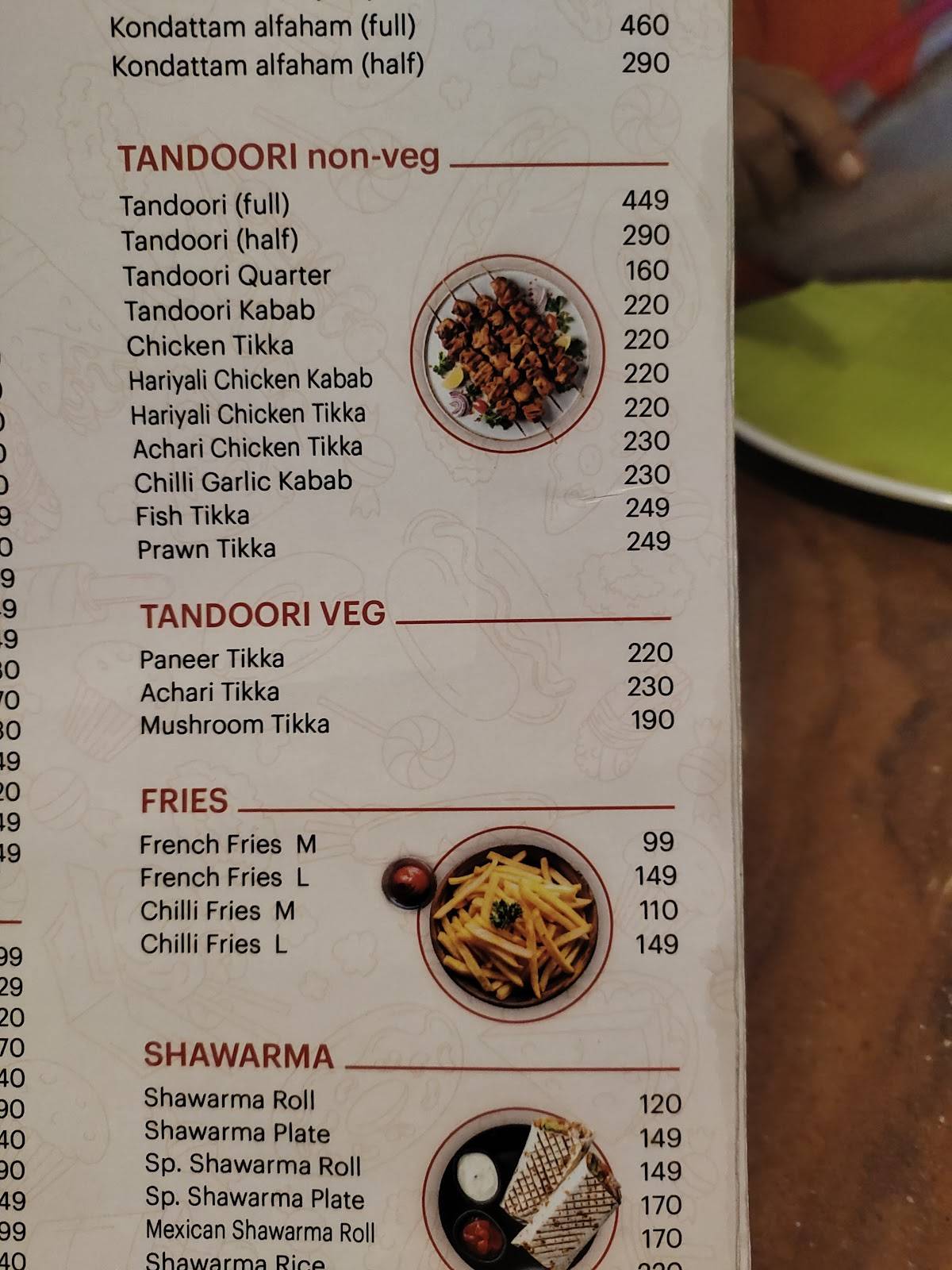 Taj Restaurant menu