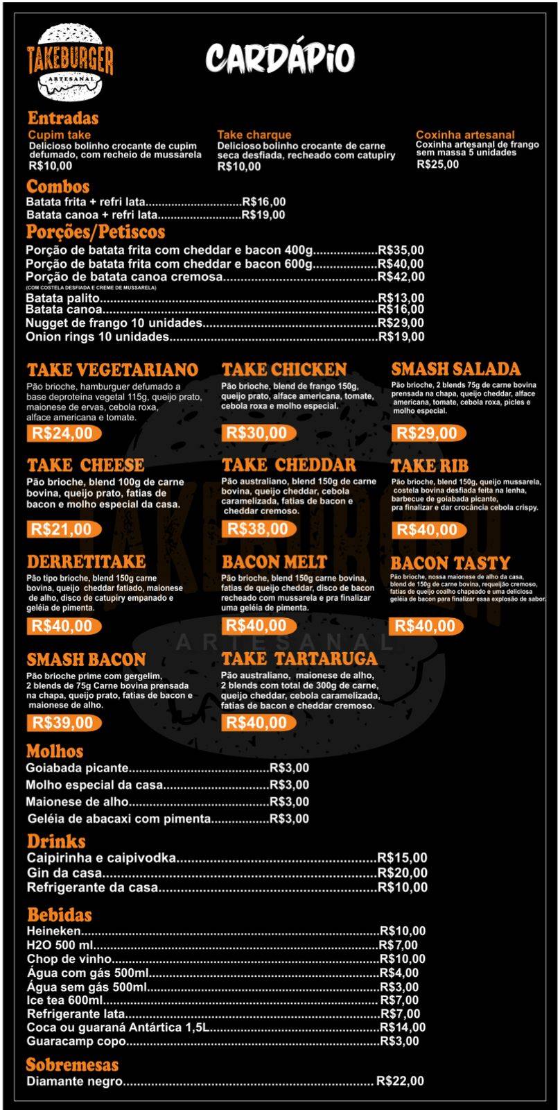 Take burger palmares cardápio