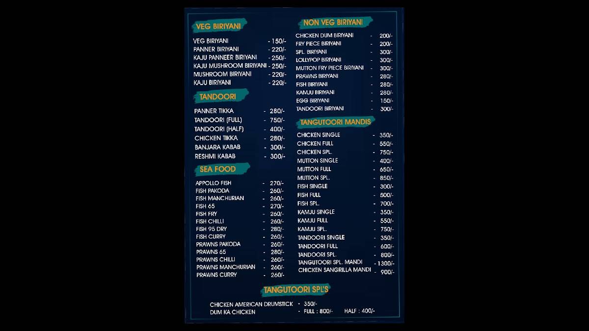 Tanguturi's Multi Cuisine Restaurant menu