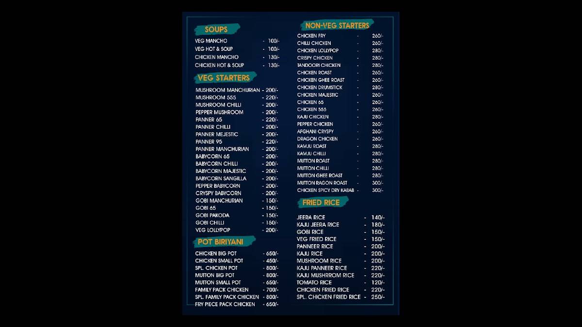 Tanguturi's Multi Cuisine Restaurant menu