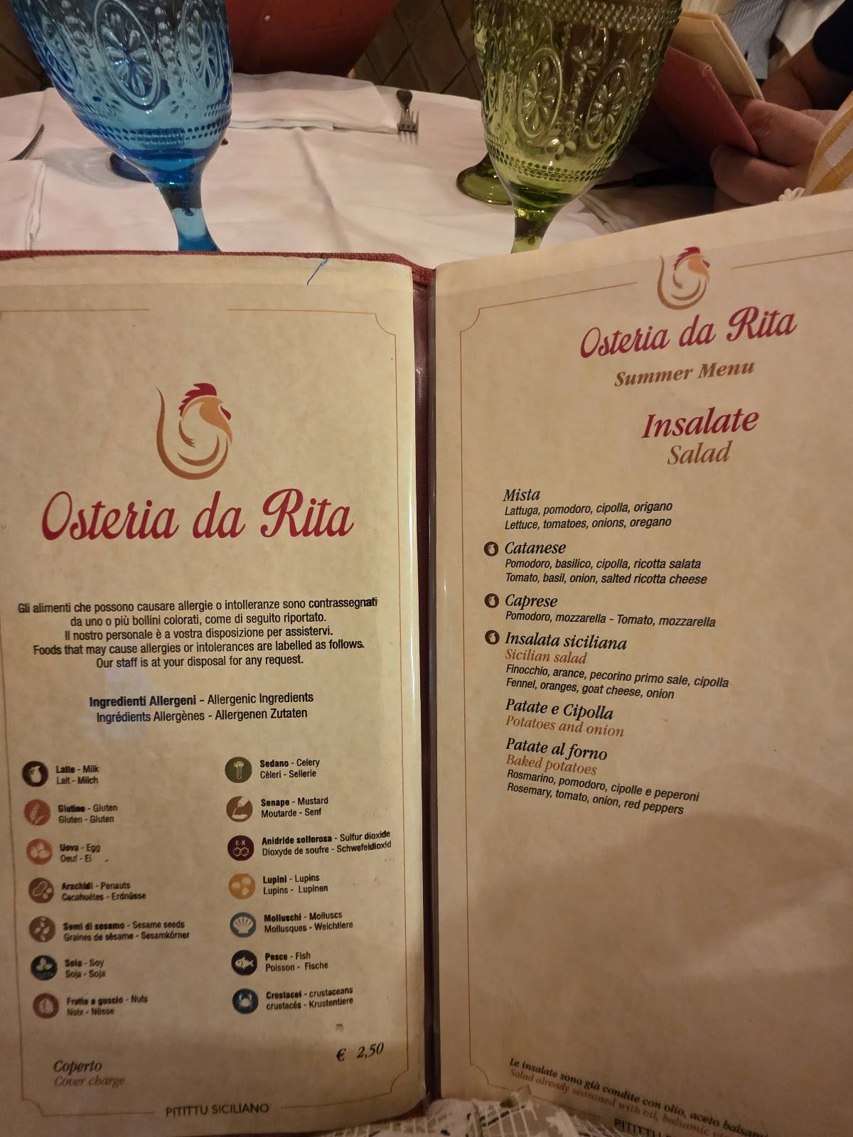 Menu di Osteria da Rita (dal 1991) 