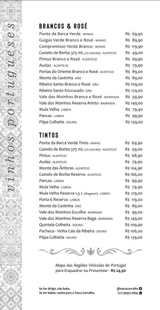 Bar Tasca Carvalho - Copacabana cardápio
