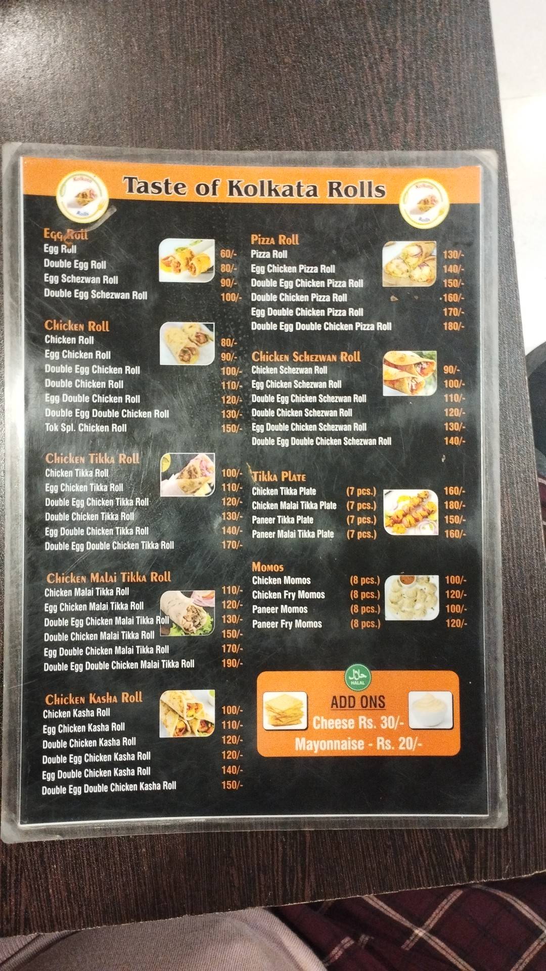 Taste of Kolkata Kathi Rolls menu
