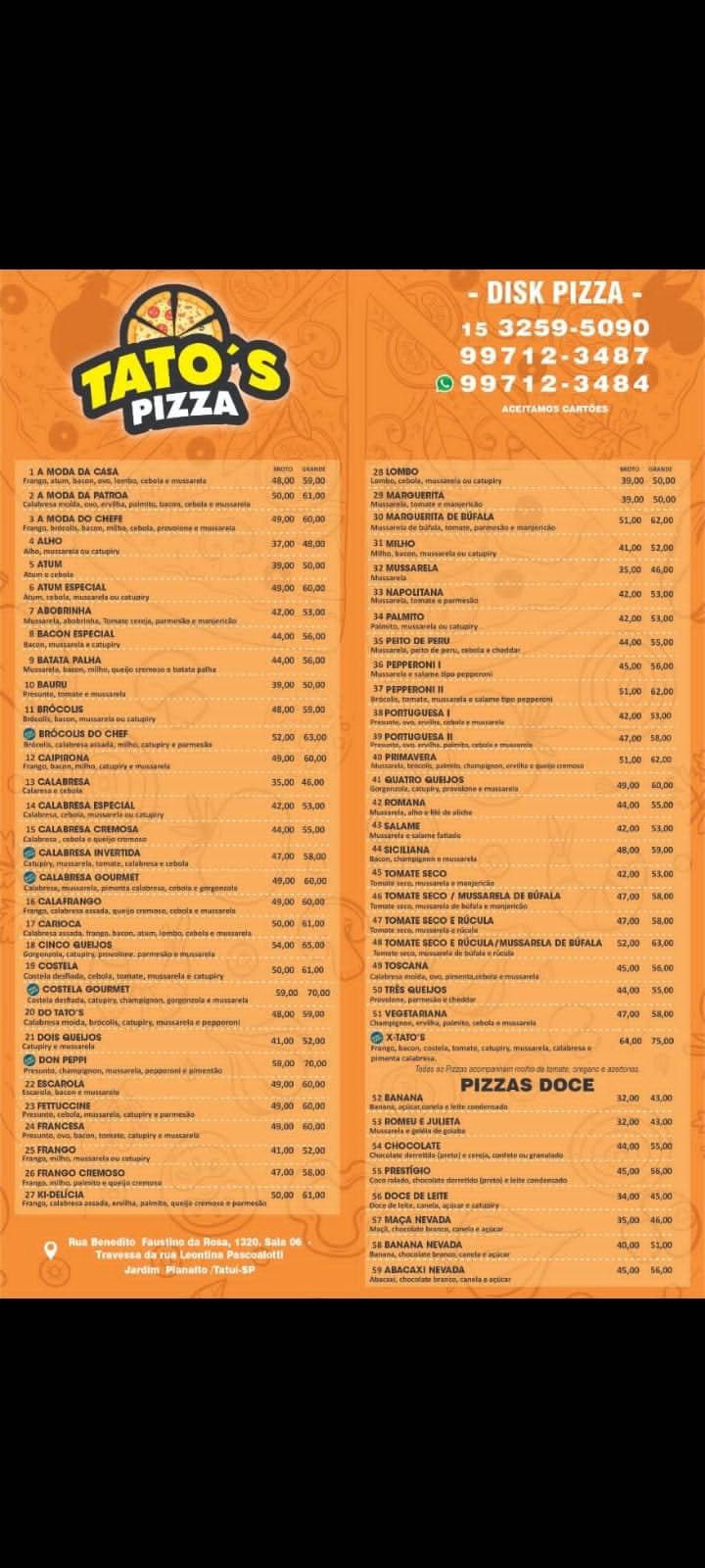 Tato's Pizza Tatuí cardápio