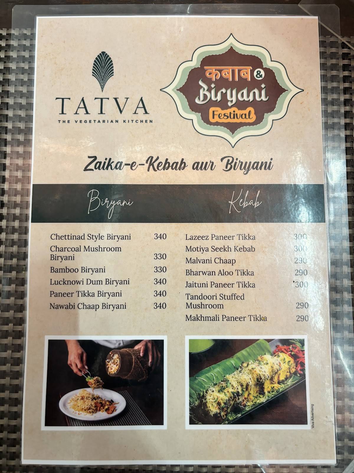Tatva The vegetarian kitchen menu