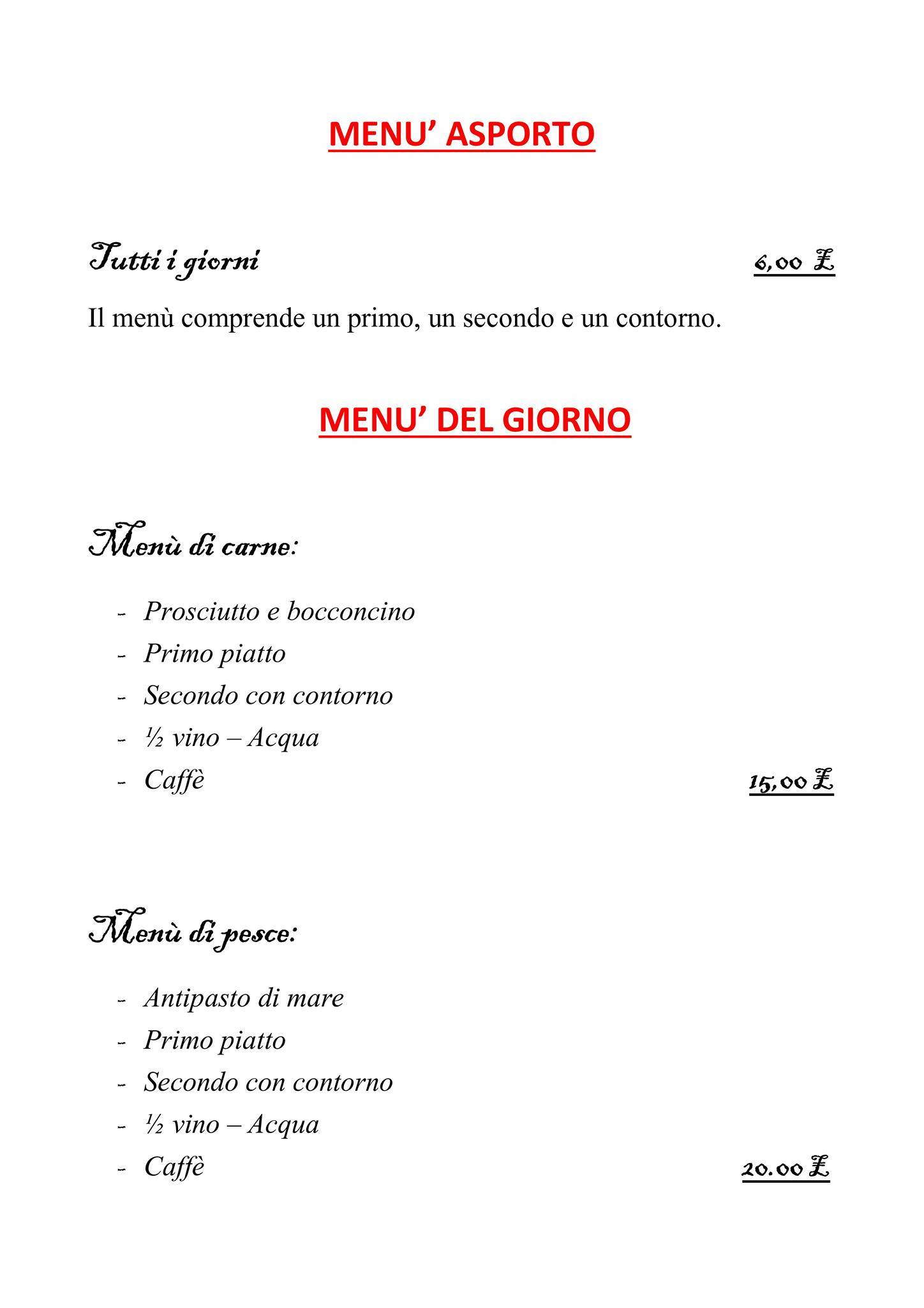 Menu di Taverna Magnum 