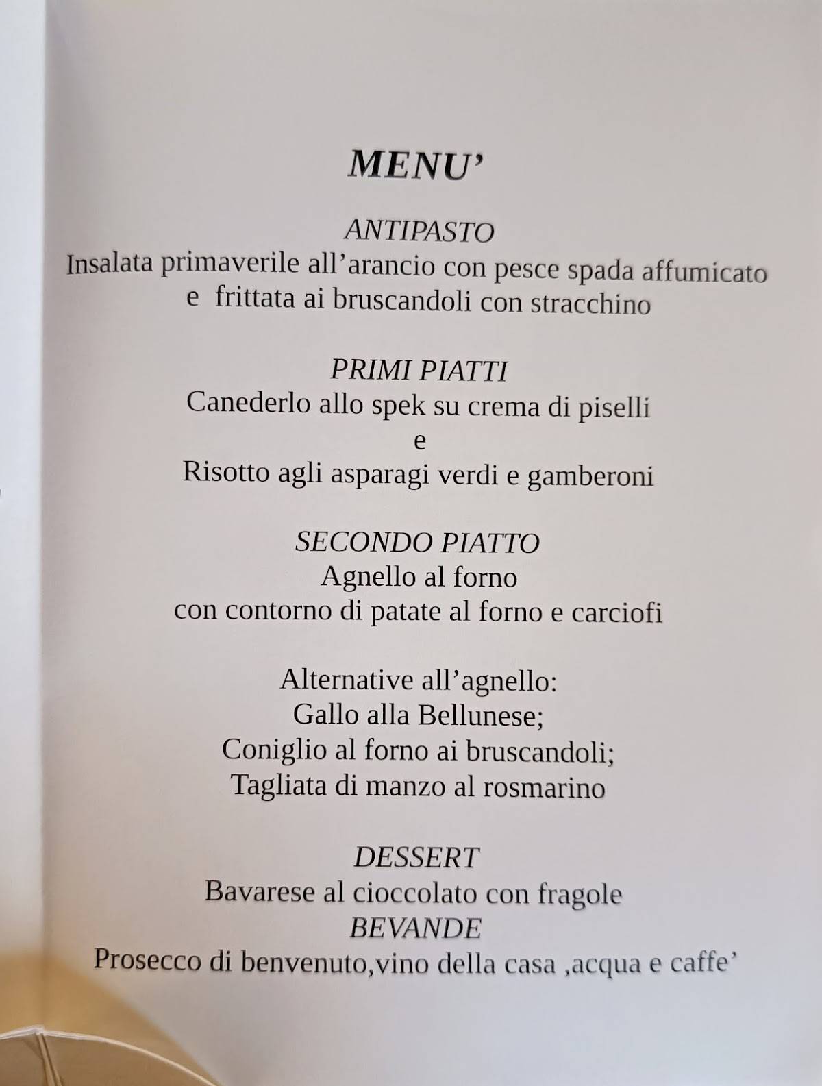 Menu di Ristorante Taverna 