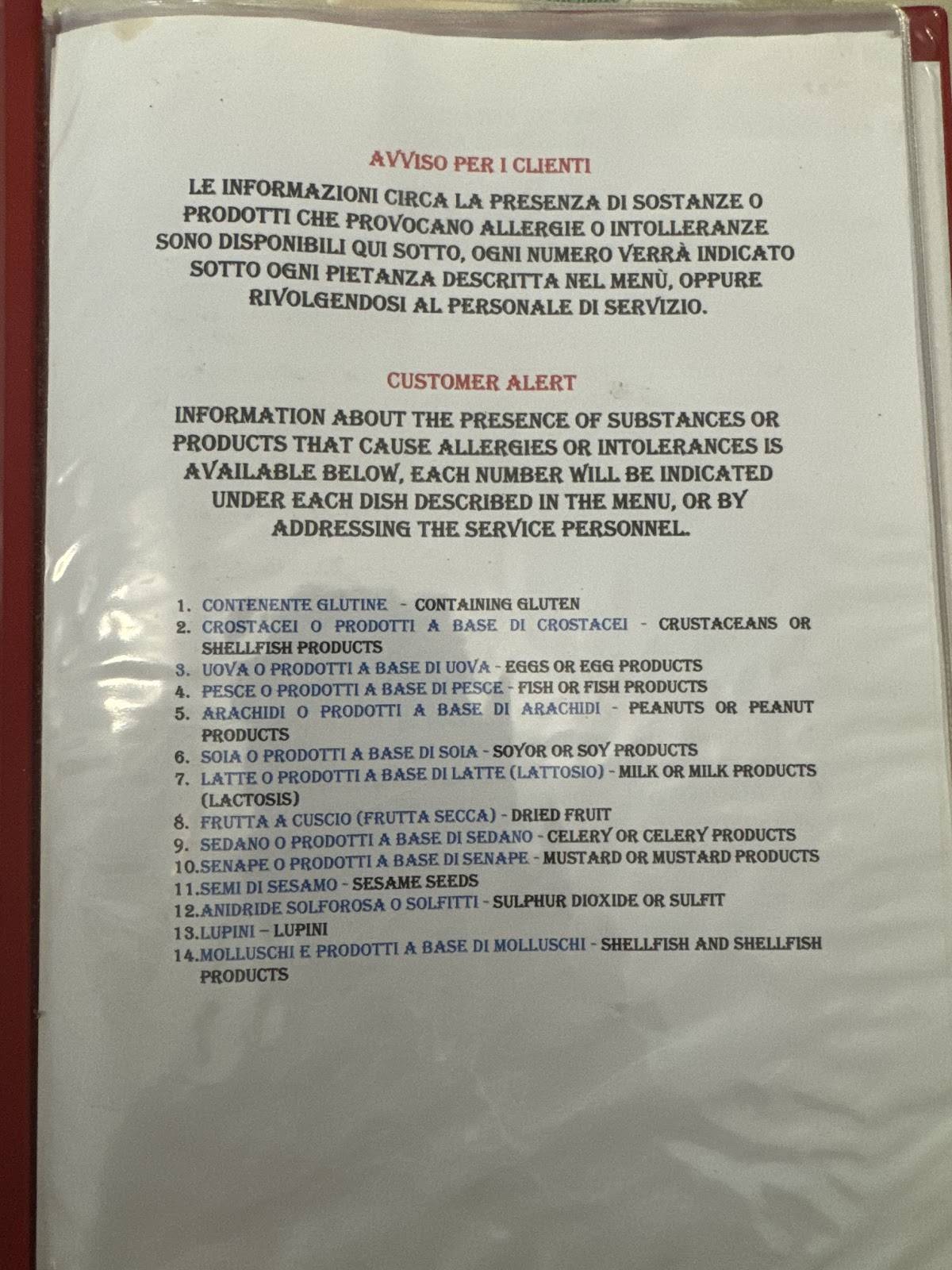 Menu di Taverna Verde 