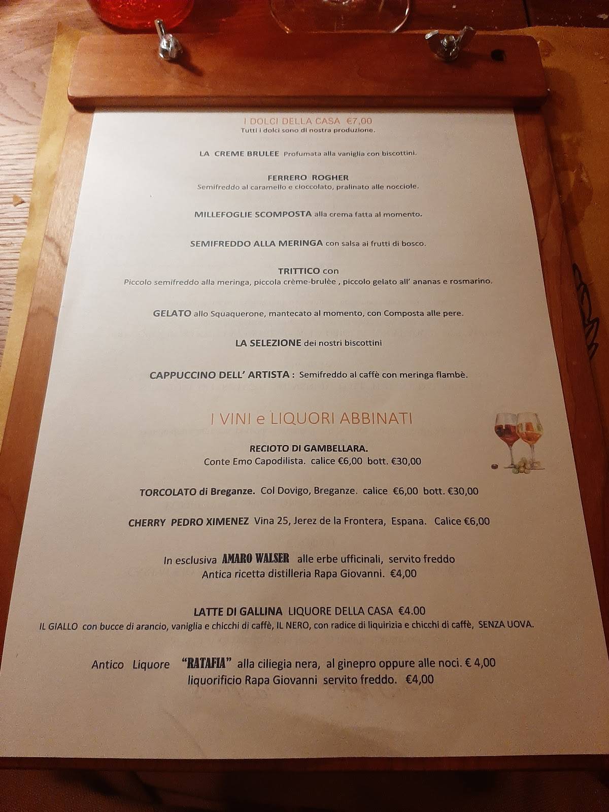 Menu di Taverna degli Artisti Cittadella 