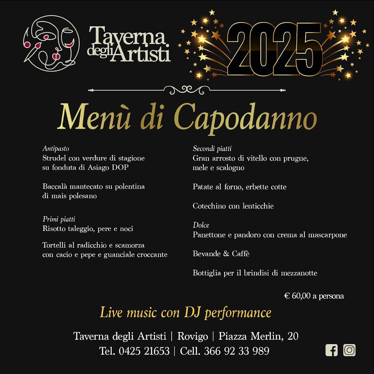 Menu di Taverna degli Artisti 