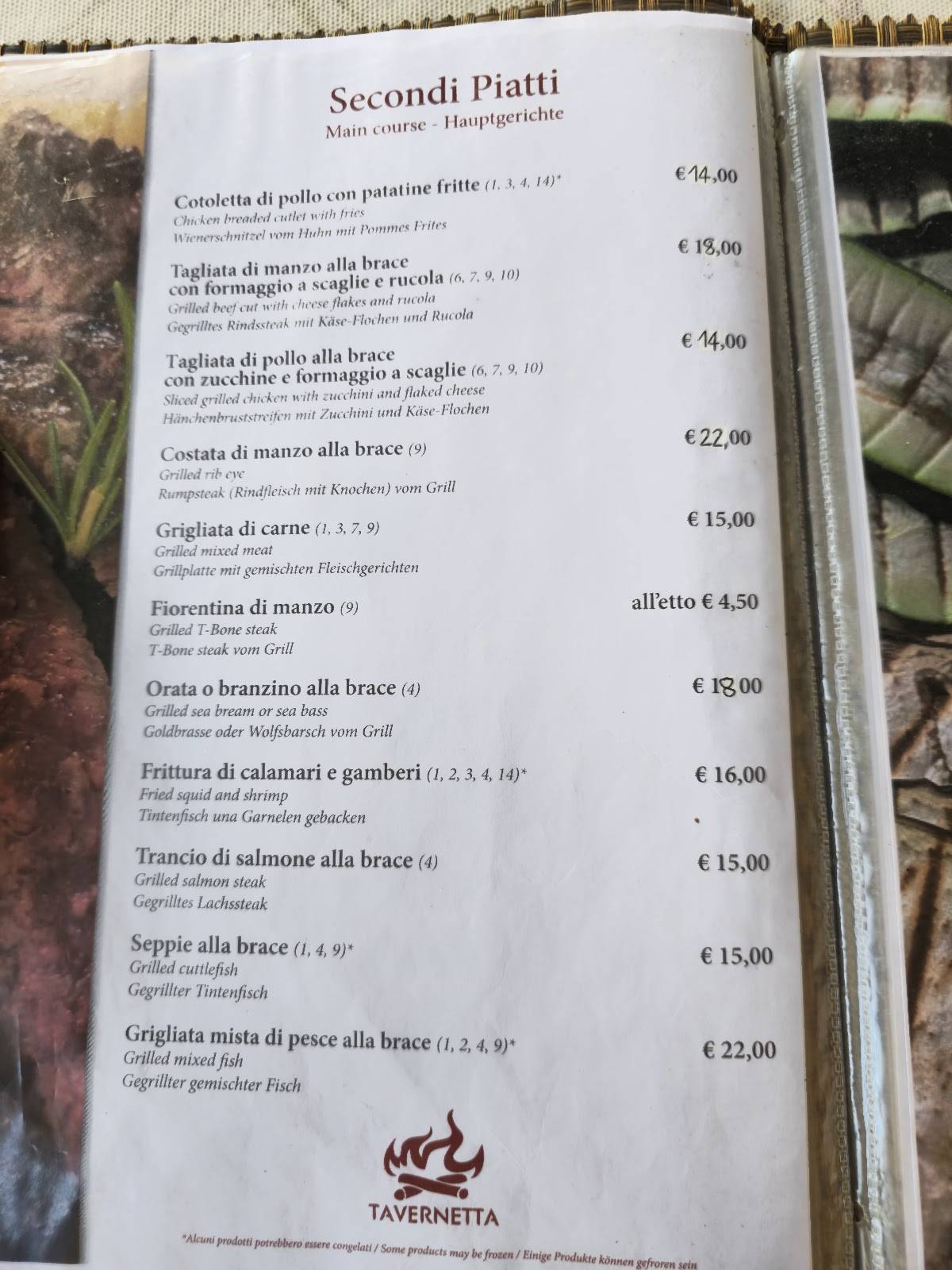 Menu di Tavernetta Ristorante Pizzeria & Albergo 