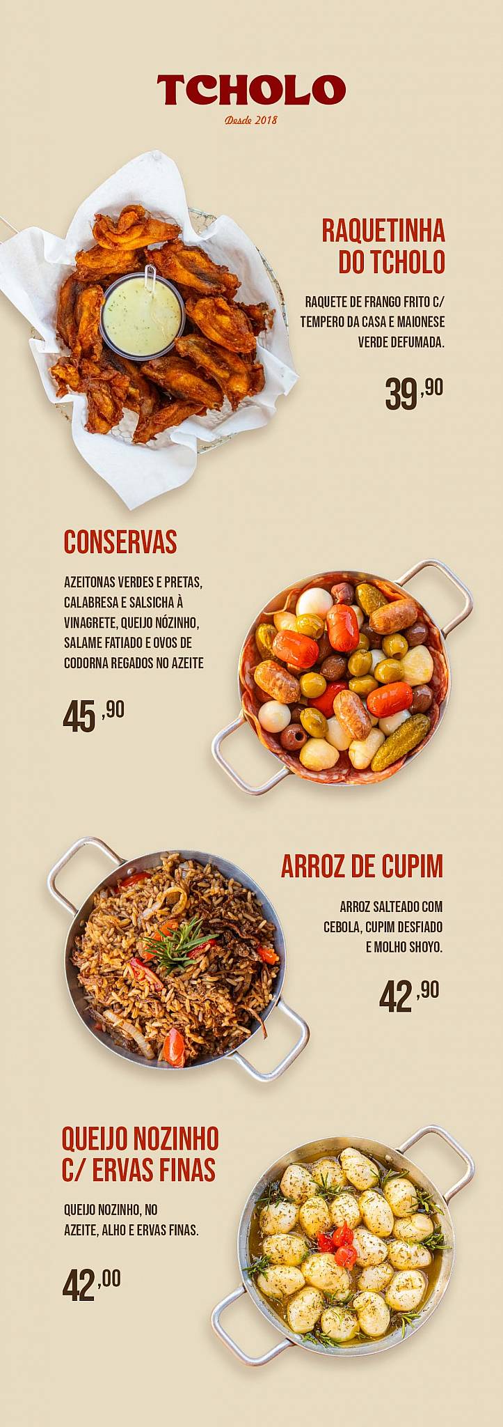 Tcholo Bar e Petiscaria cardápio