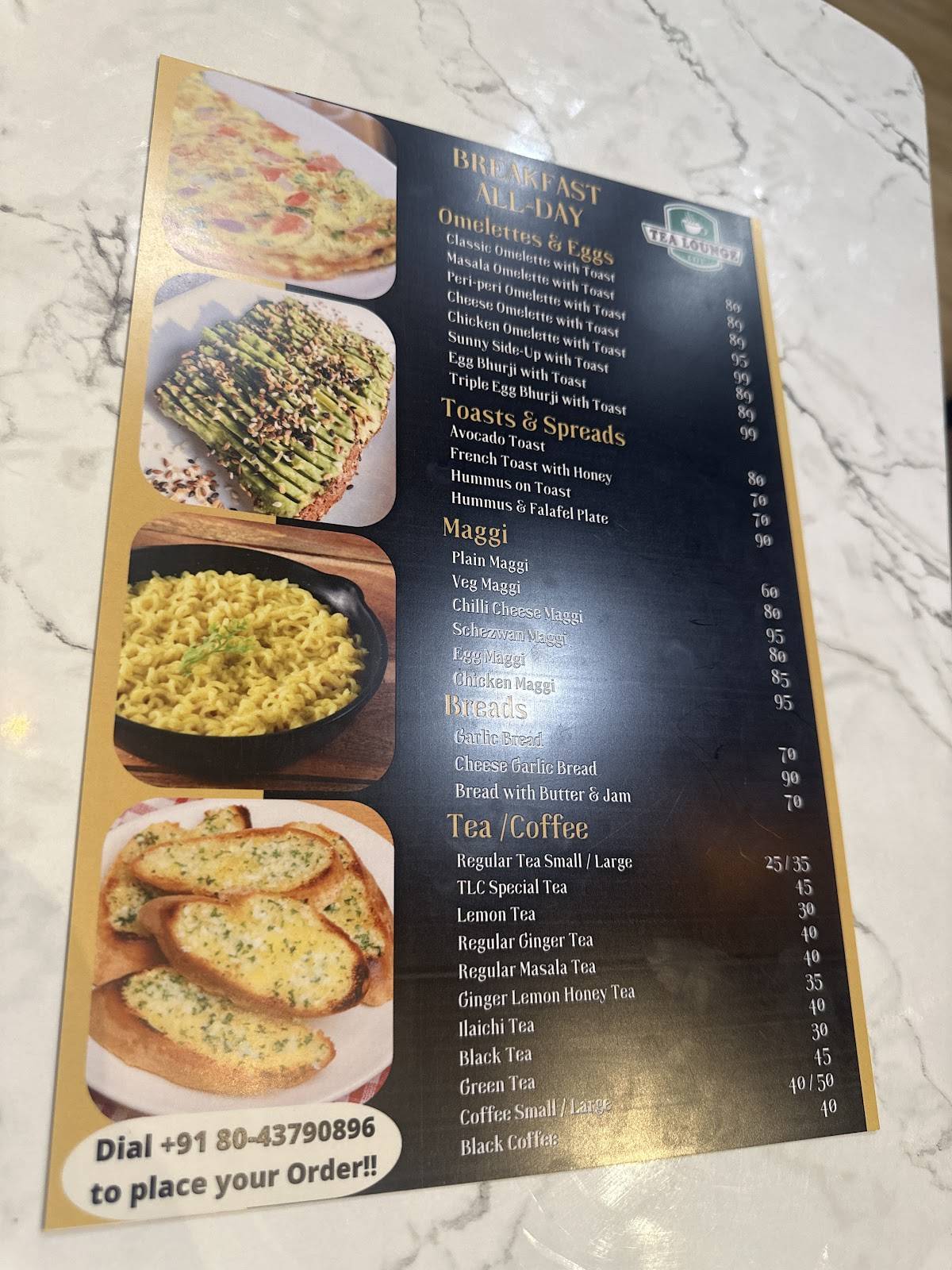 Tea Lounge cafe menu