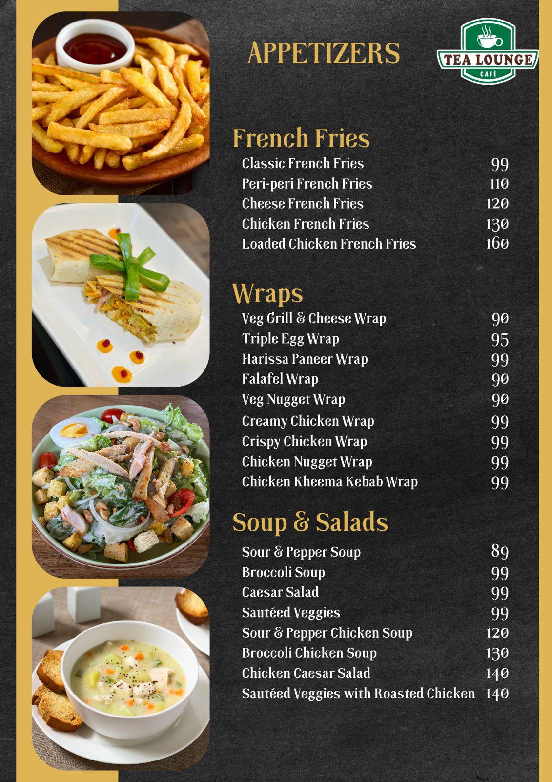 Tea Lounge cafe menu