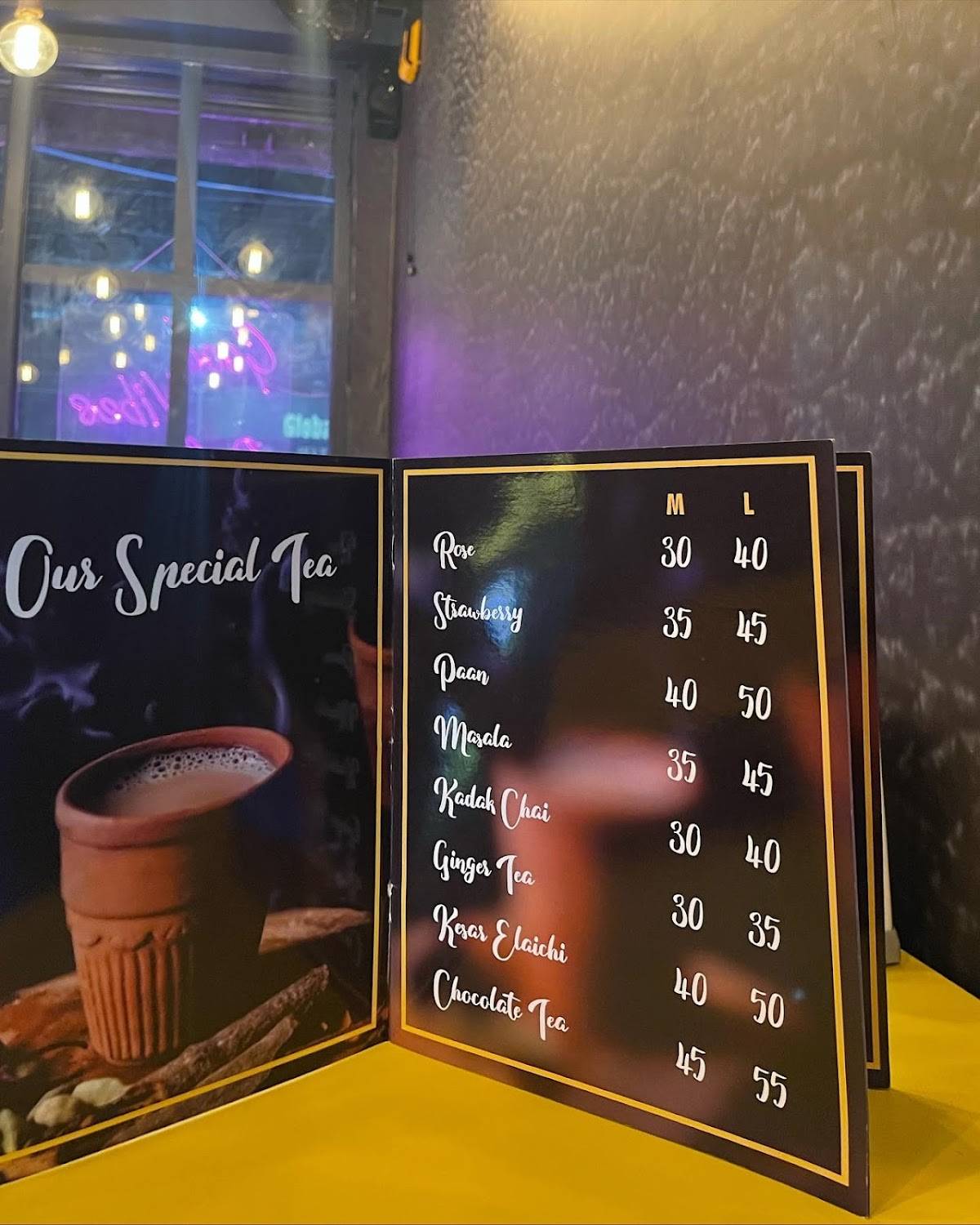 Tea house menu