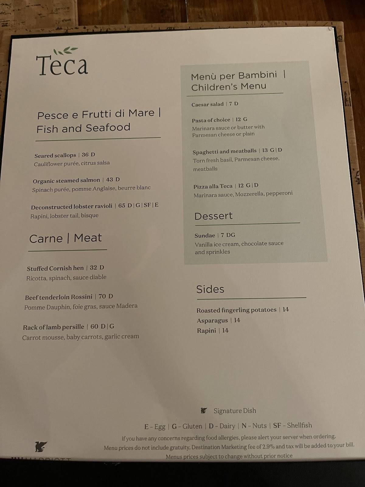 Menu de Teca