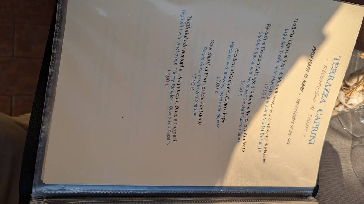 Menu di Terrazza Caprini Bistrot 