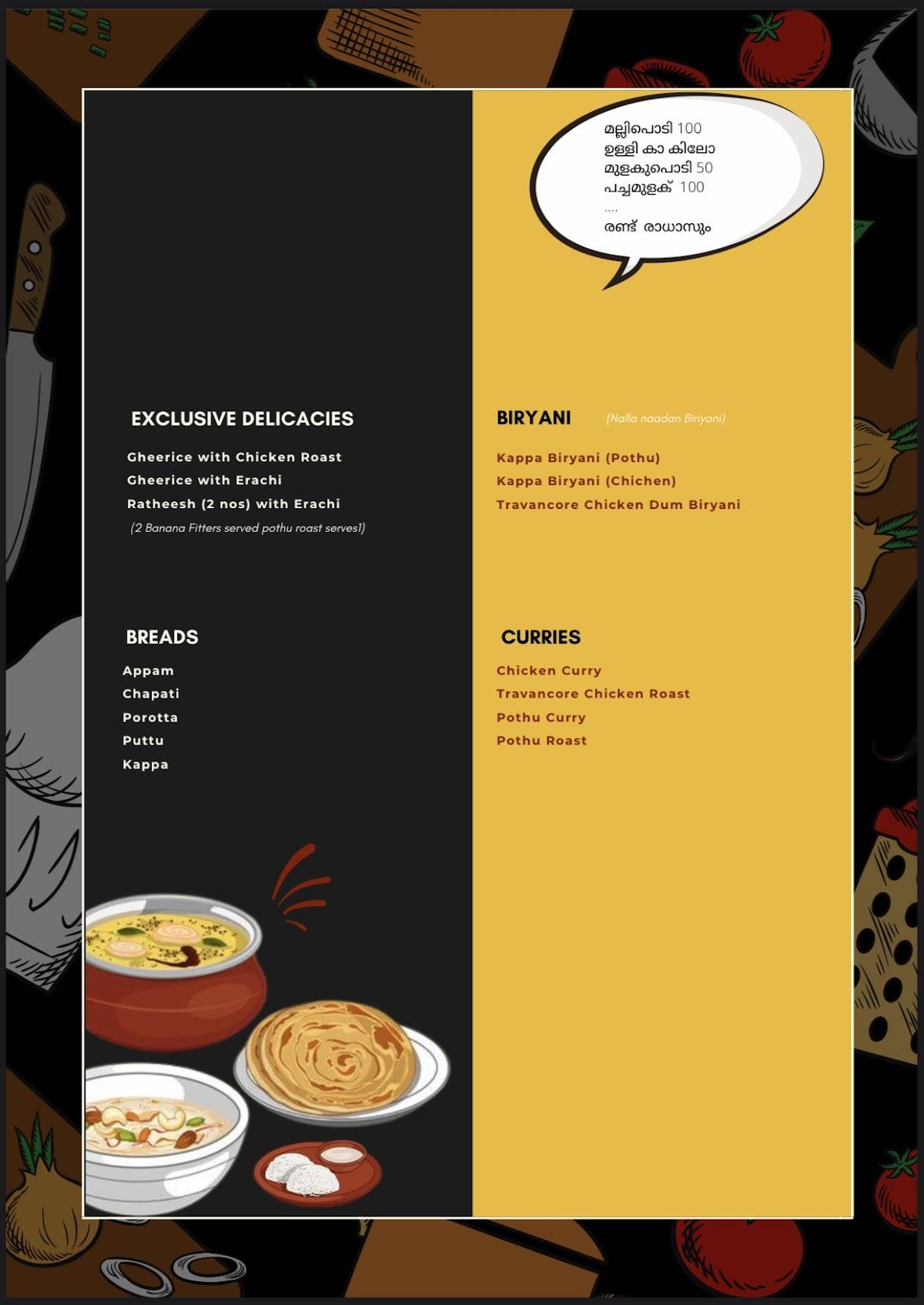 Thavu’s Kitchen menu