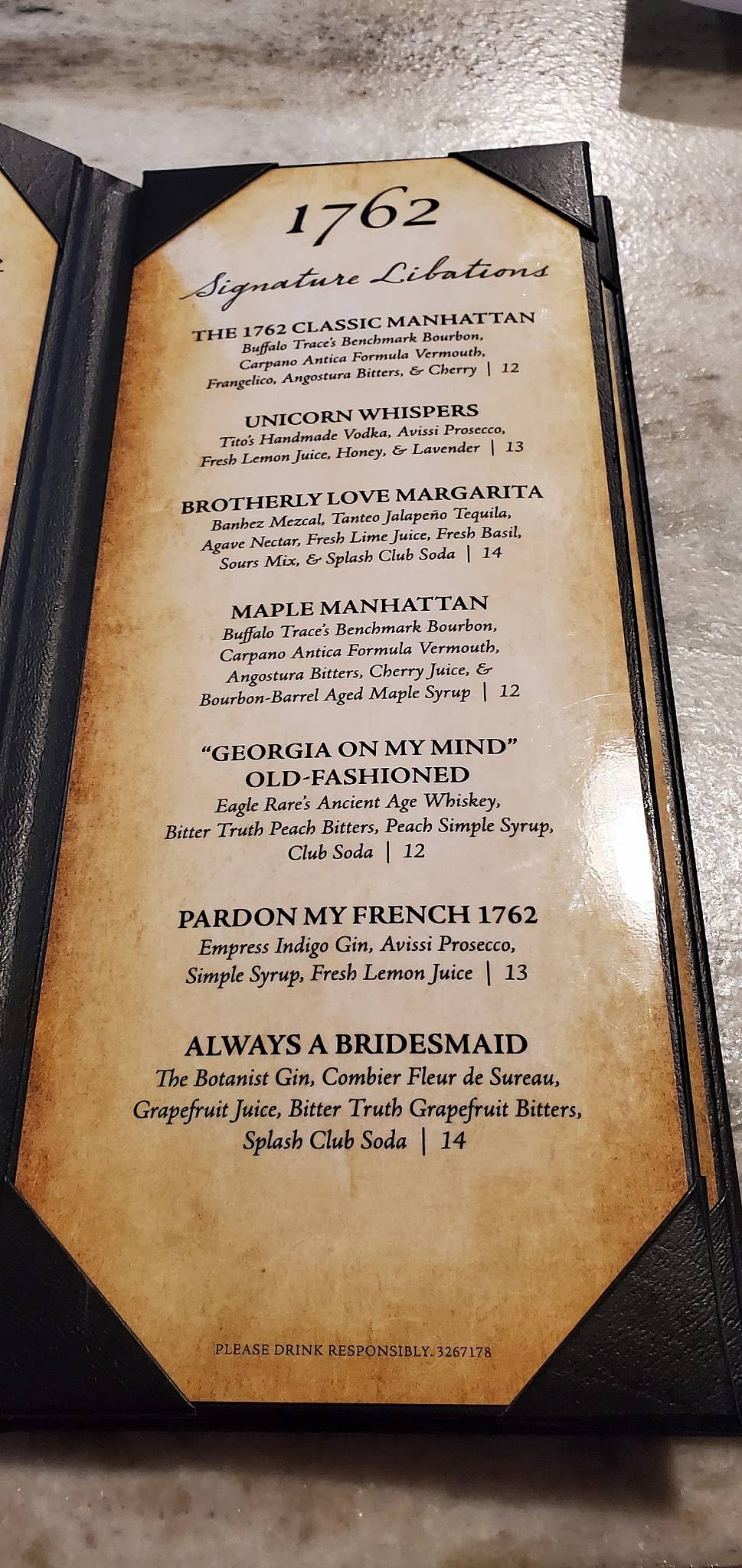 Menu at The 1762 pub & bar, Hummelstown