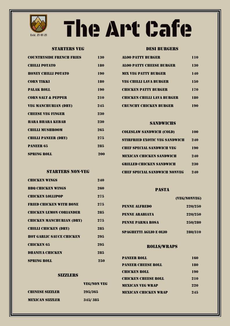 The Art Cafe menu