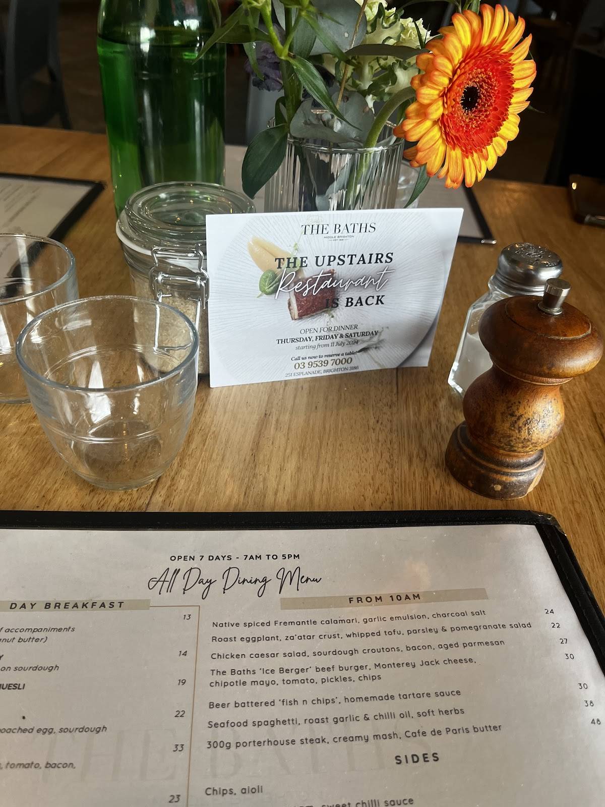Menu at The Baths Middle Brighton restaurant, Brighton