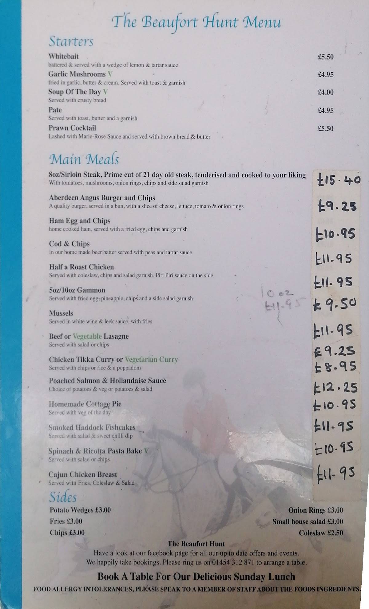 Menu at The Beaufort Hunt pub & bar, Bristol, 72 Broad St