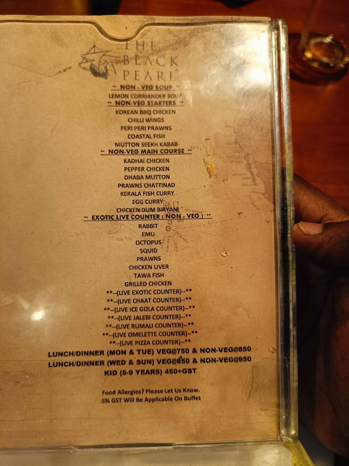 The Black Pearl menu