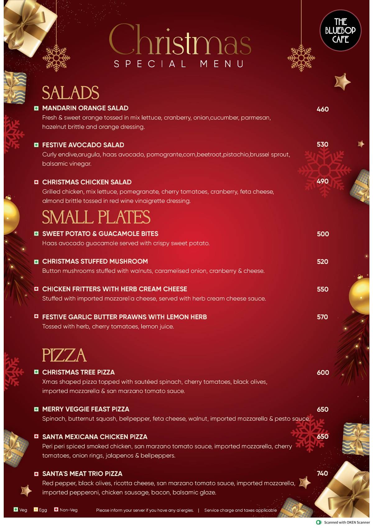 The Bluebop Cafe menu