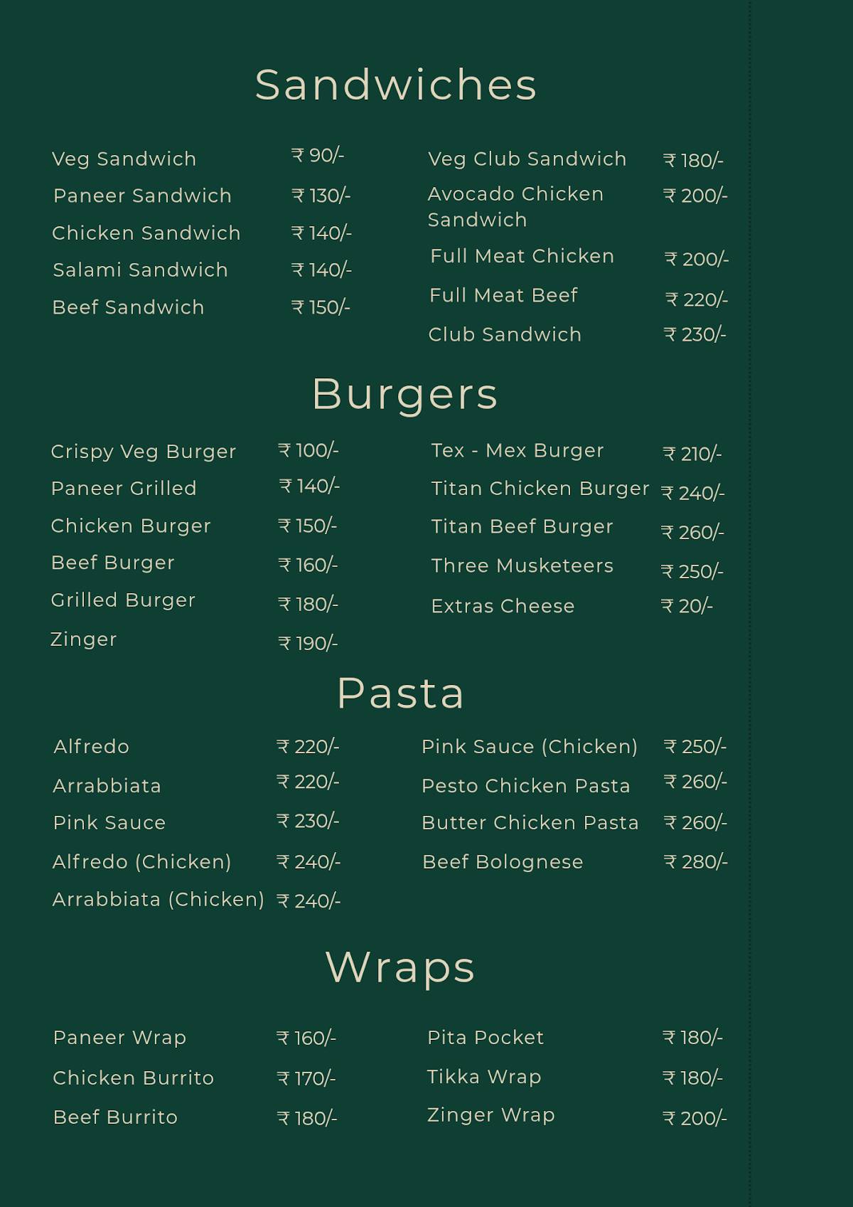 The Bridge Resto Cafe menu