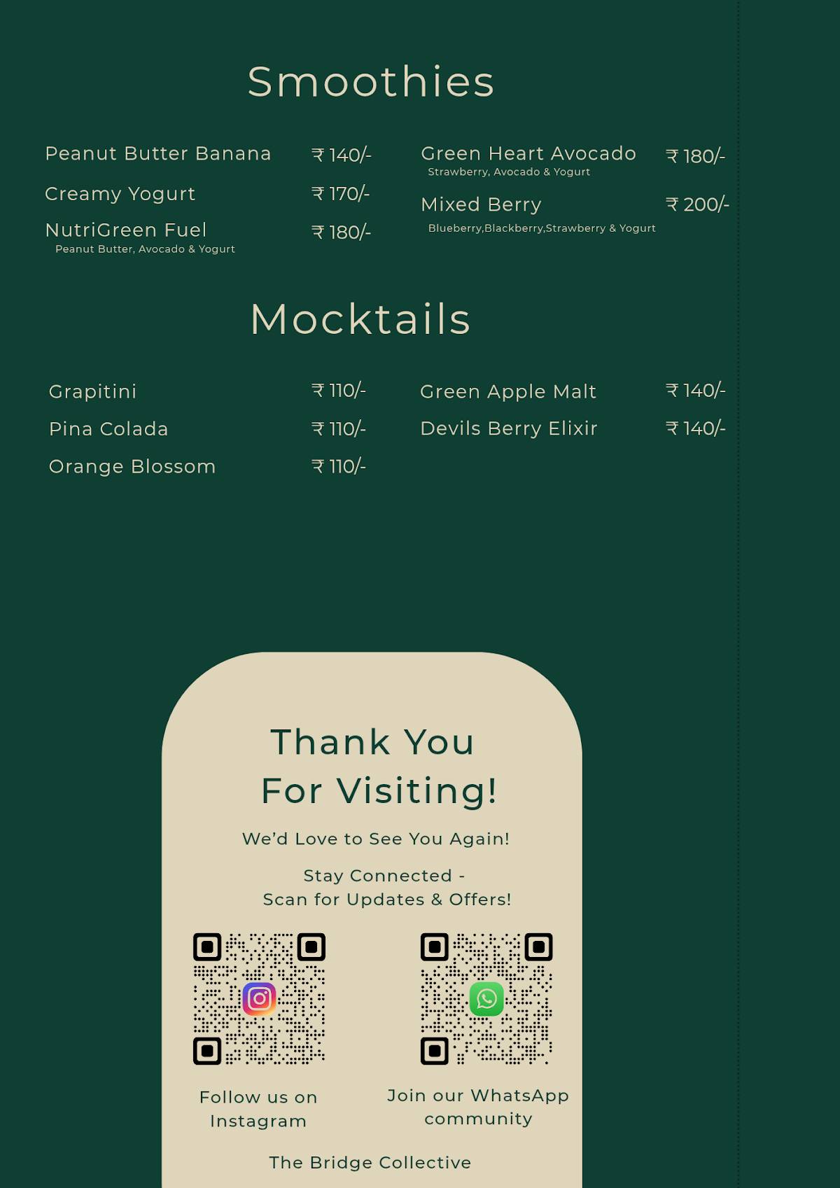 The Bridge Resto Cafe menu