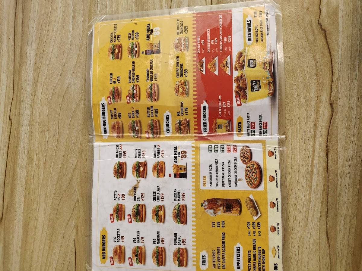 The Burger Company menu