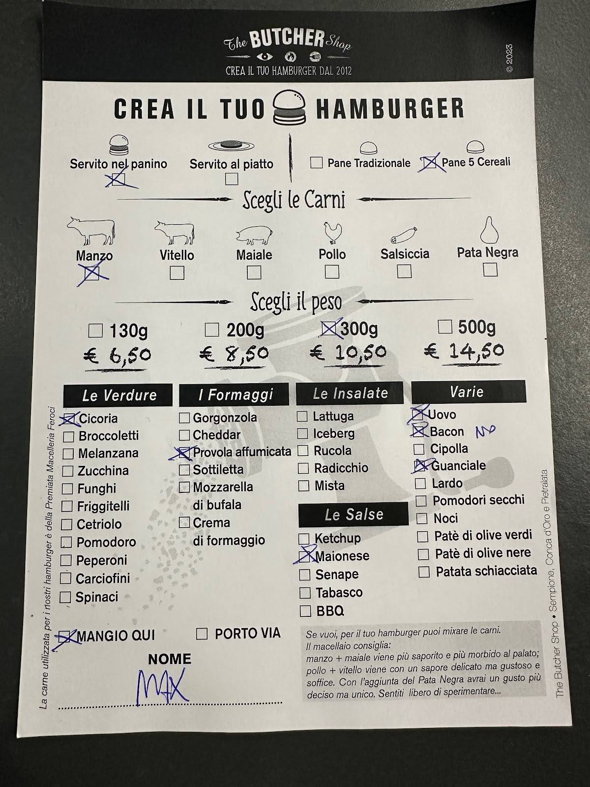 Menu di The Butcher Shop 