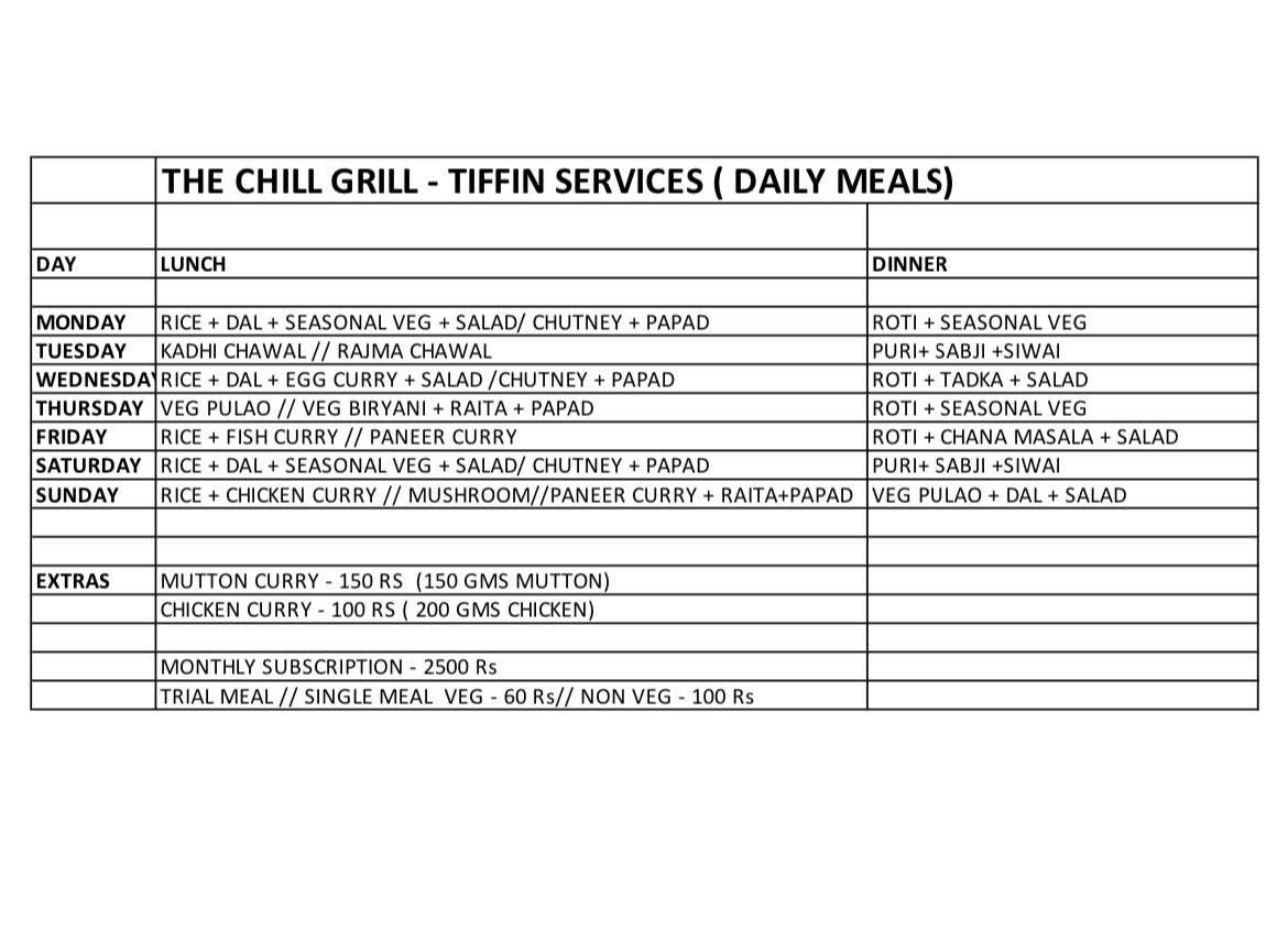 The Chill Grill menu