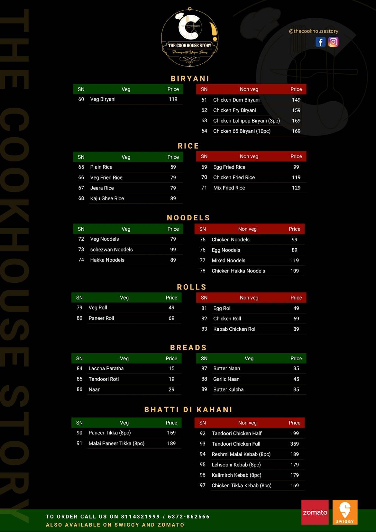 The CookHouse Story menu