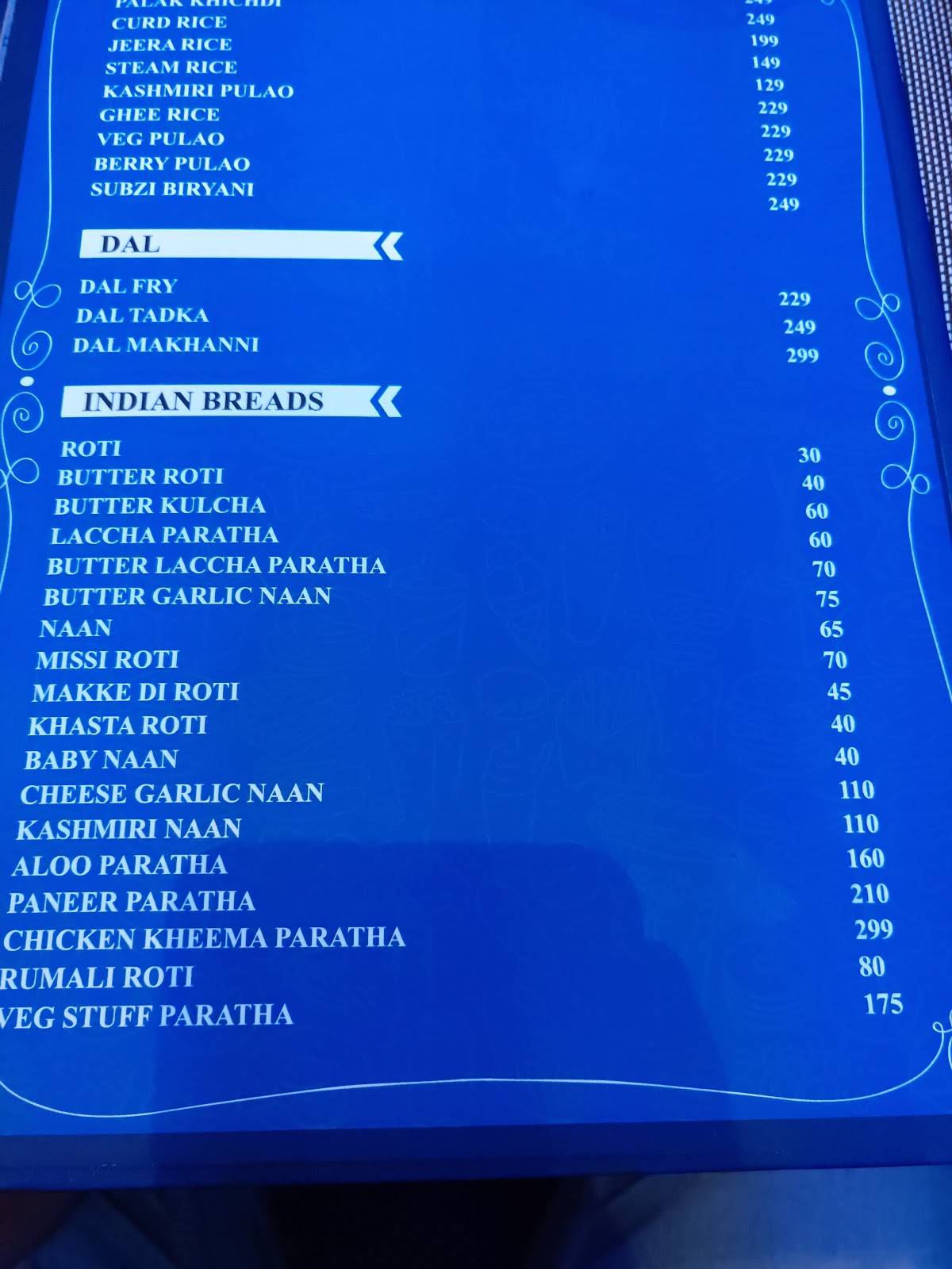 The Corner Lounge menu