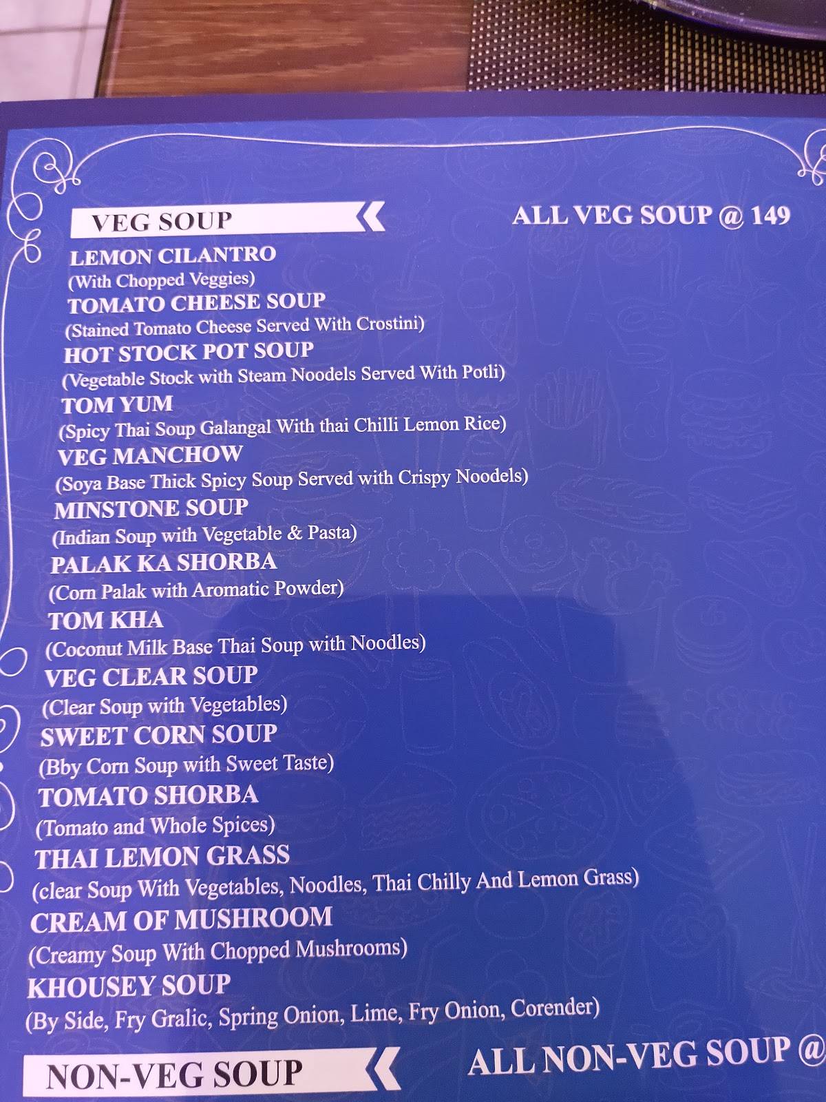 The Corner Lounge menu