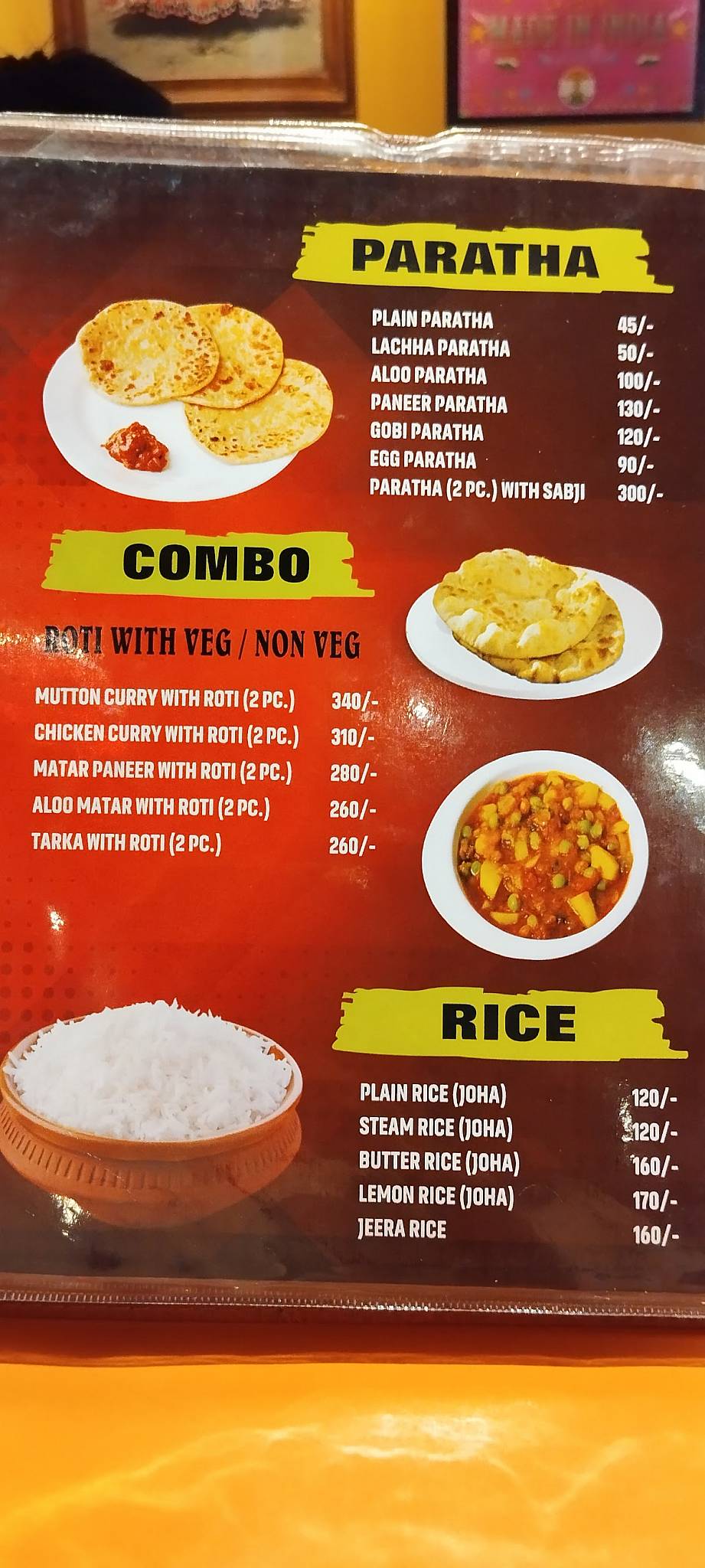 The Dispur Dhaba menu