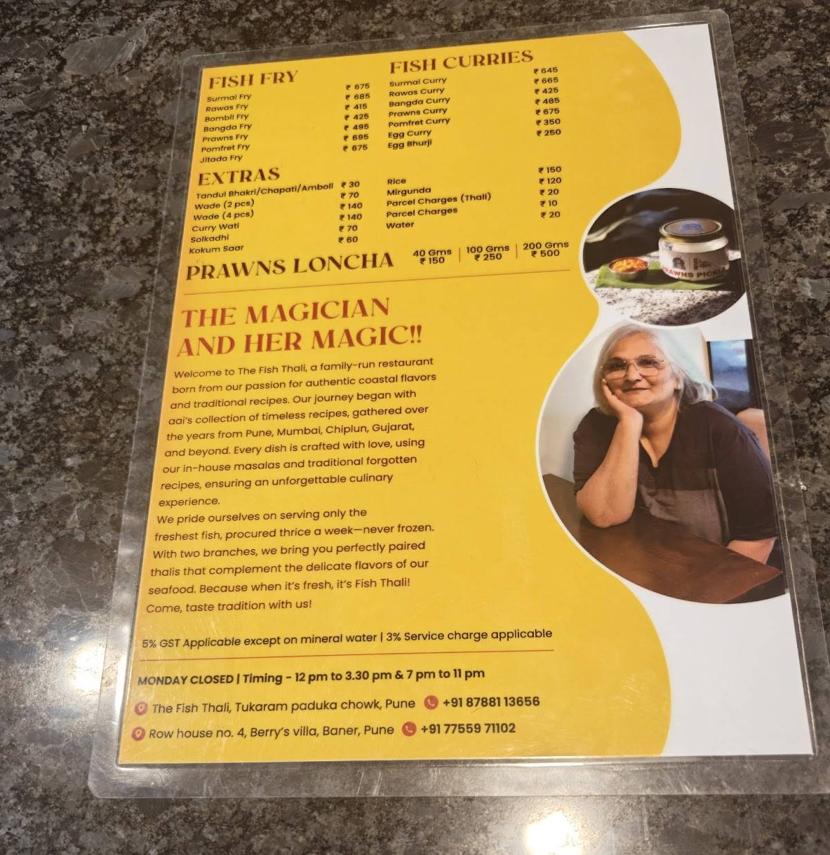 The Fish Thali menu