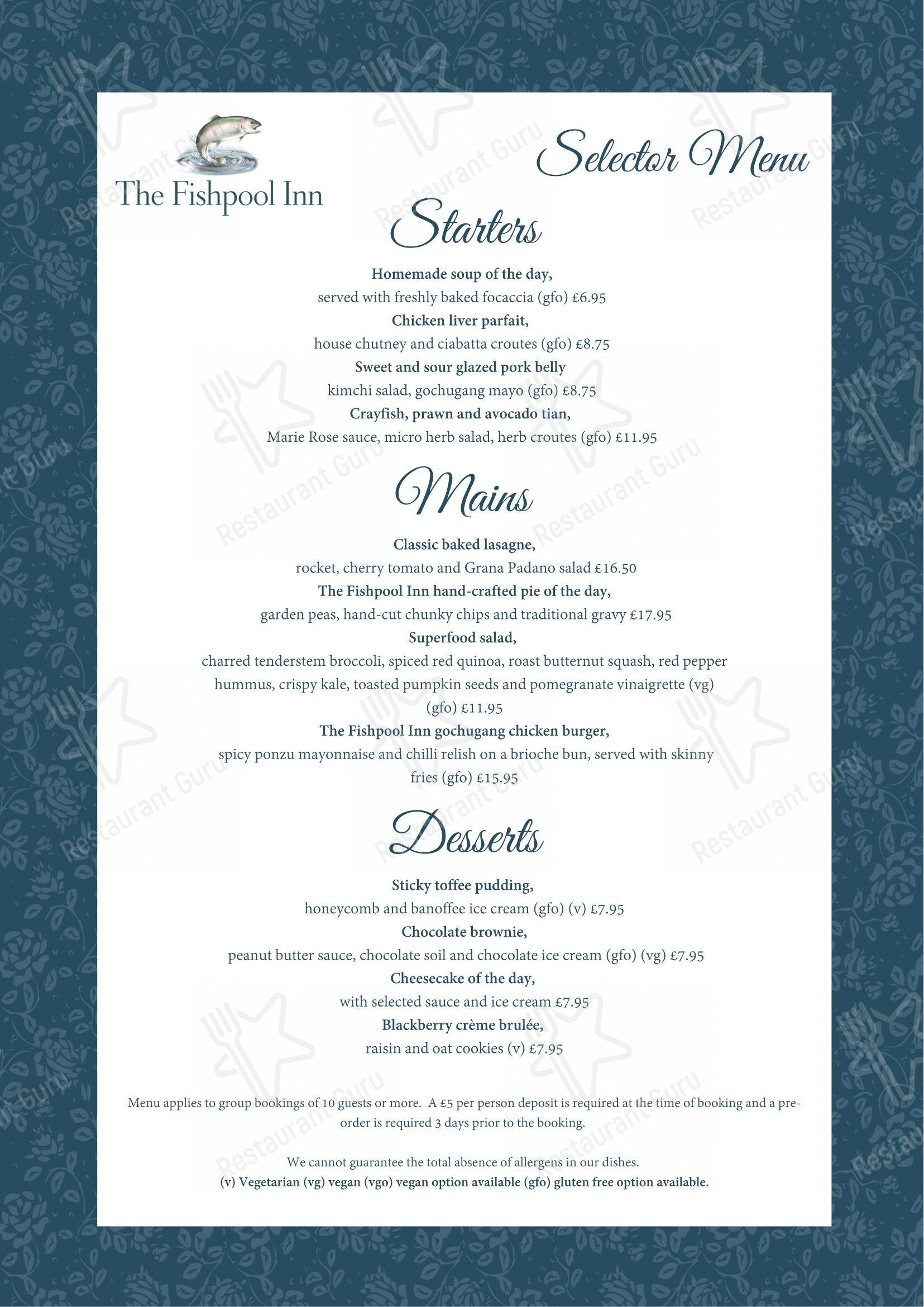 Menu at The Fishpool Inn pub & bar, Delamere