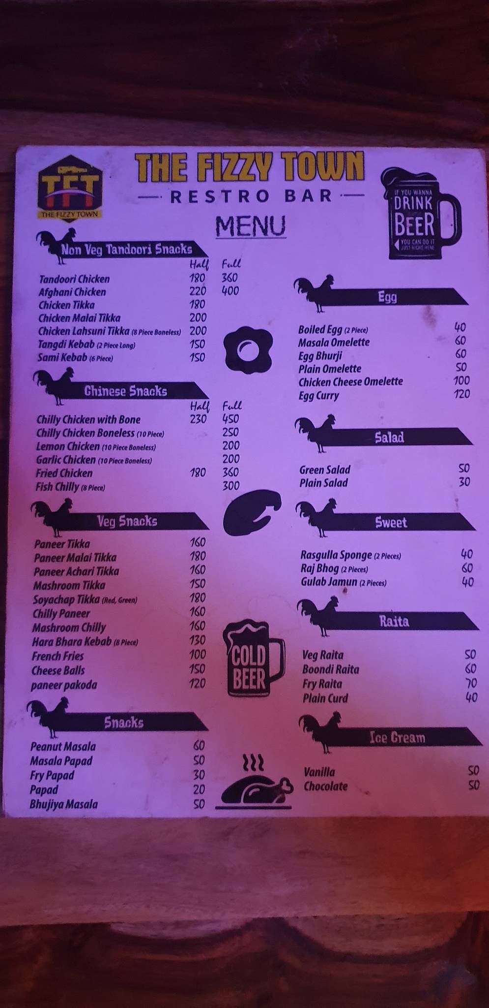 The Fizzy Town (TFT) menu
