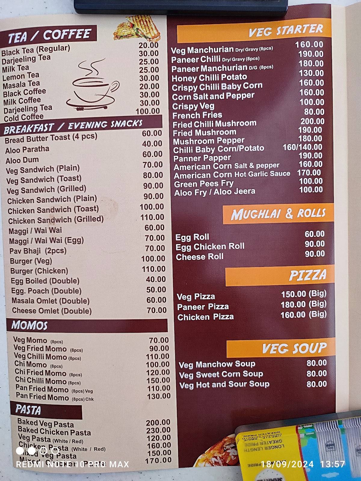 The Gallery Cafe menu