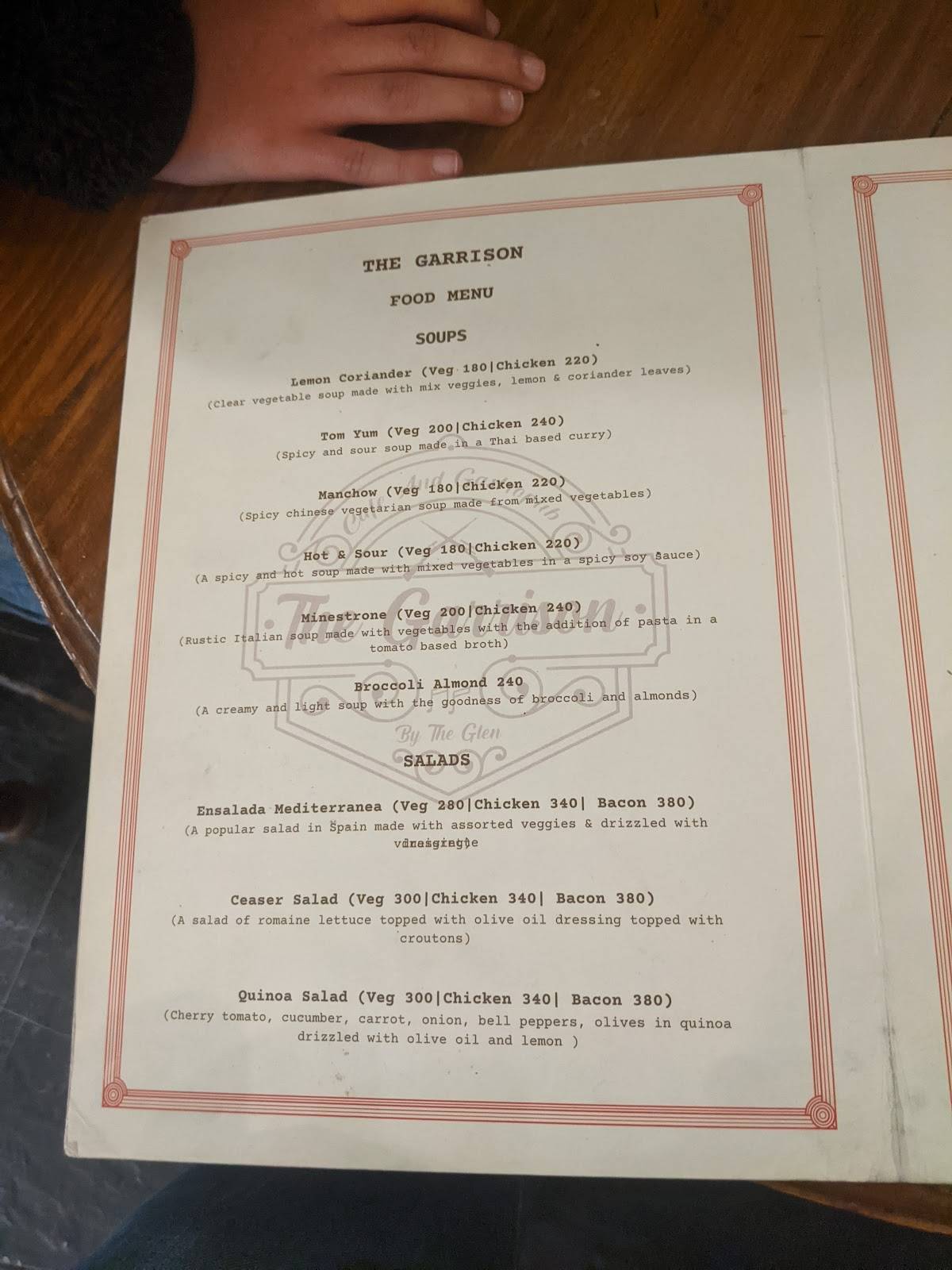 The Garrison Restobar menu