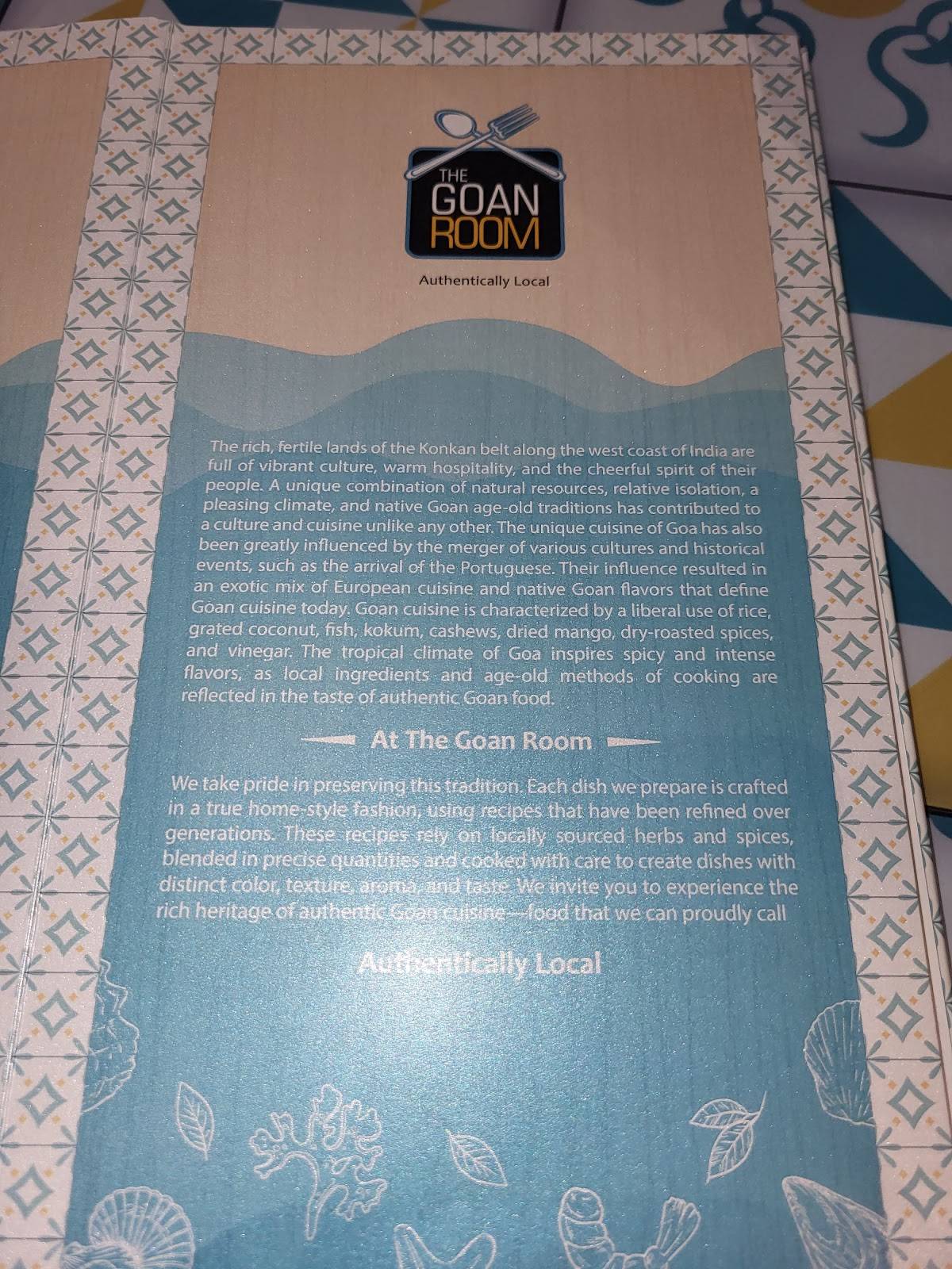 The Goan Room menu