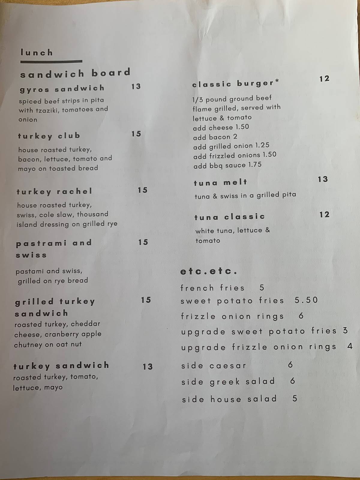 Menu at The Good Table restaurant, Cape Elizabeth