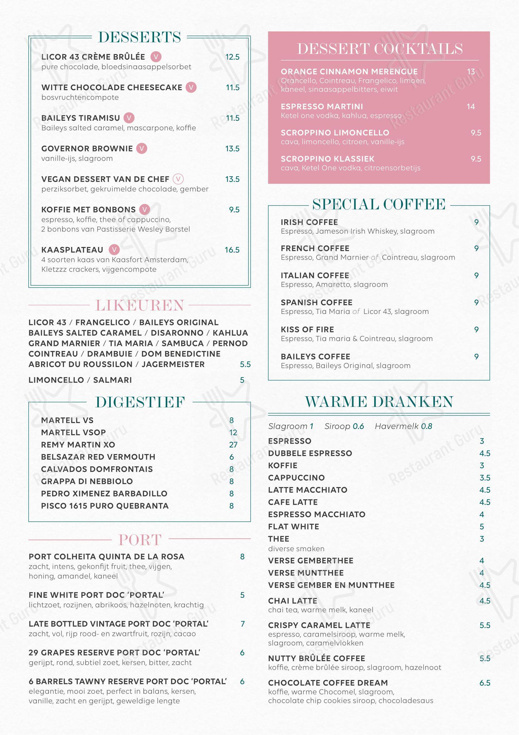 The Governor dans Haarlem - Dinner Menu
