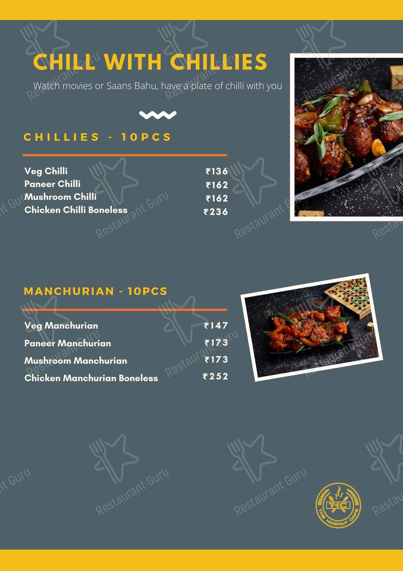 THE HIDEOUT CAFE menu