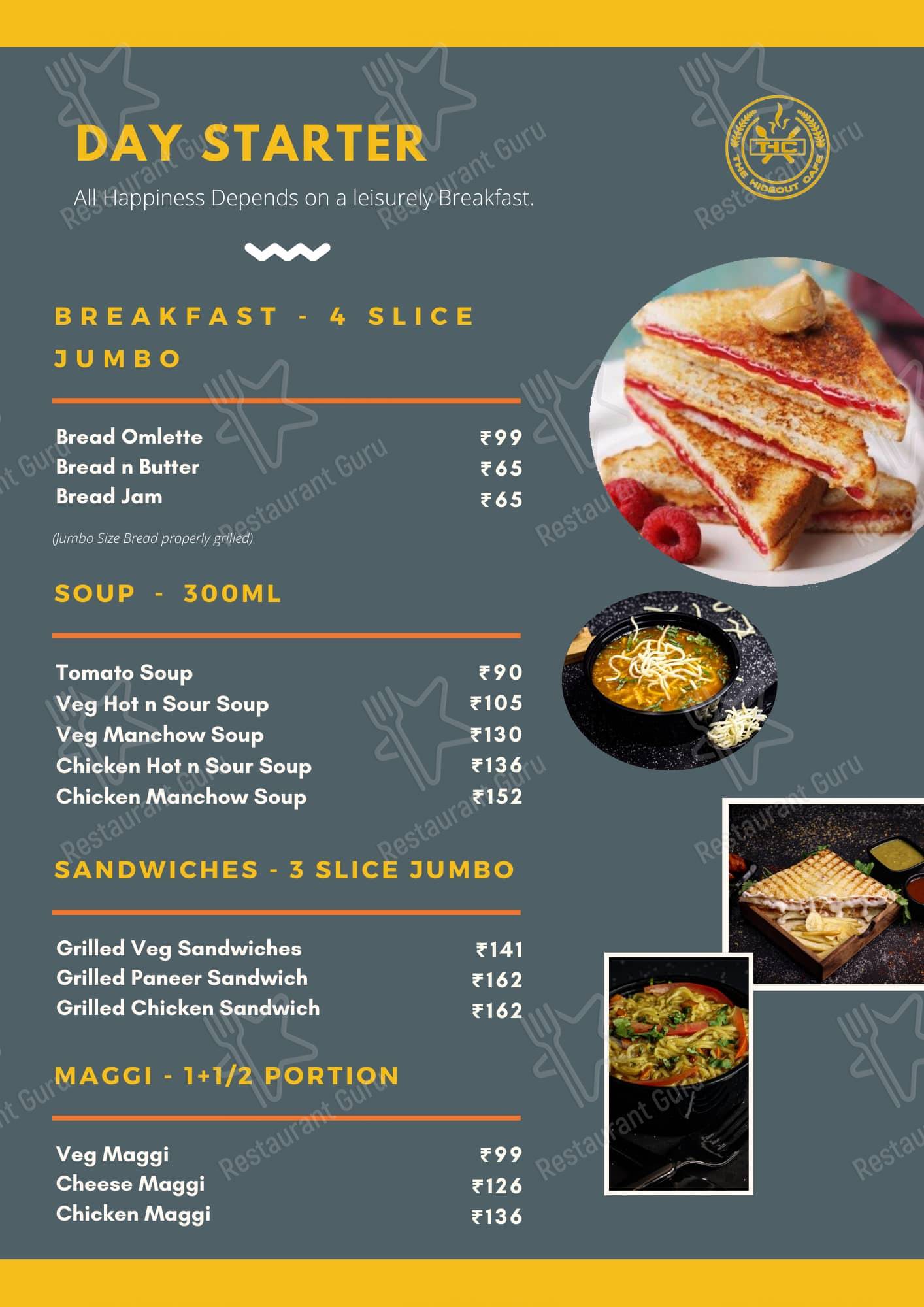 THE HIDEOUT CAFE menu